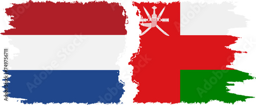Oman and Netherlands grunge flags connection vector