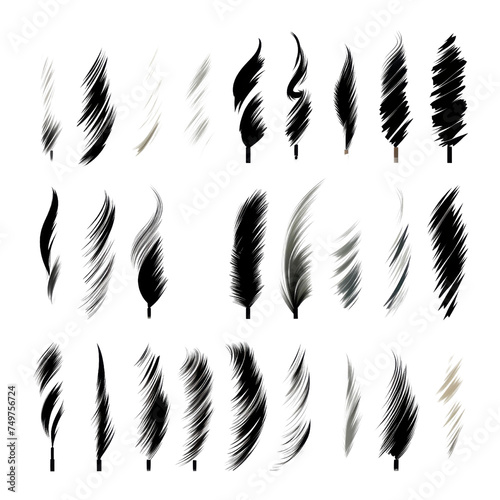 Collection of black hand paint watercolor brush strokes, black brush white background