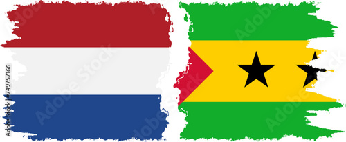 Sao Tome and Principe and Netherlands grunge flags connection vector