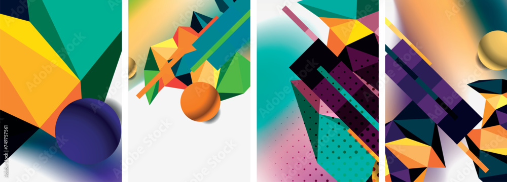 3d sphere and 3d low poly triangle design. Vector illustration For Wallpaper, Banner, Background, Card, Book Illustration, landing page