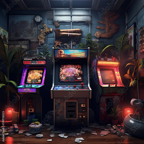 Retro arcade with classic video games. 