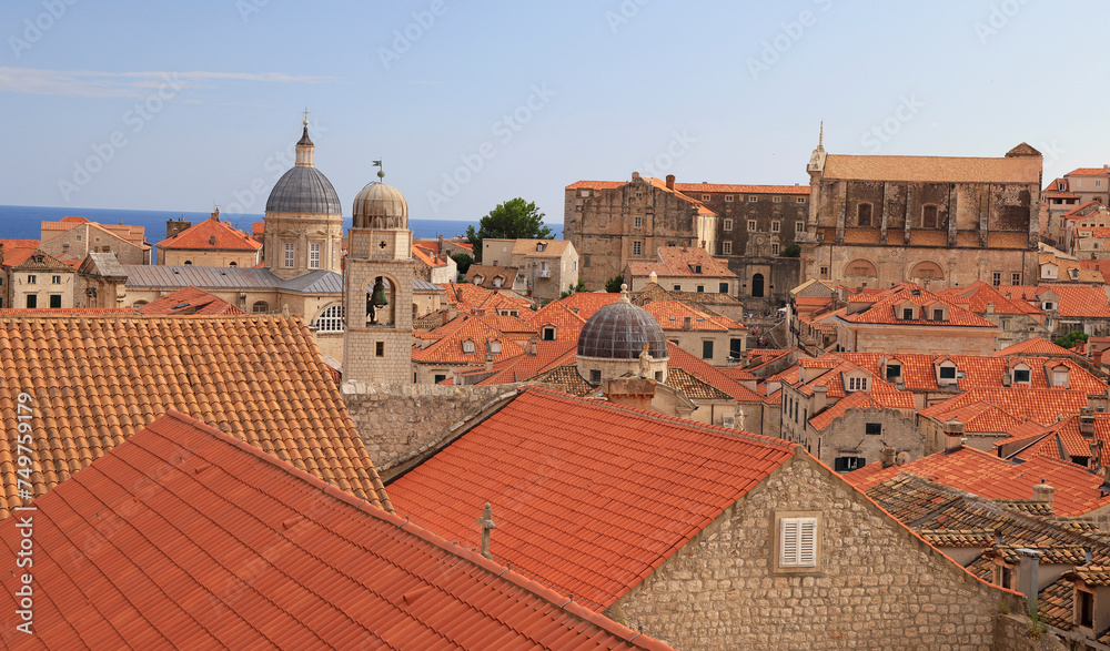 Aerial view of Dubrovnik Old Town on coast of Adriatic Sea, Croatia, Europe