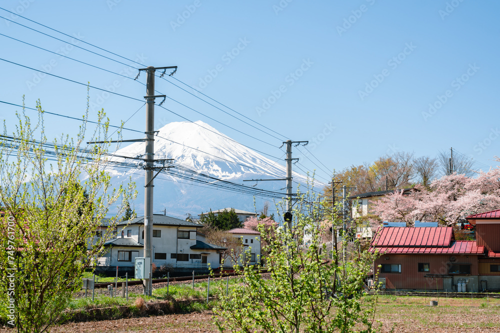 Fujiyoshida country village and Fuji Mountain at spring in Yamanashi, Japan