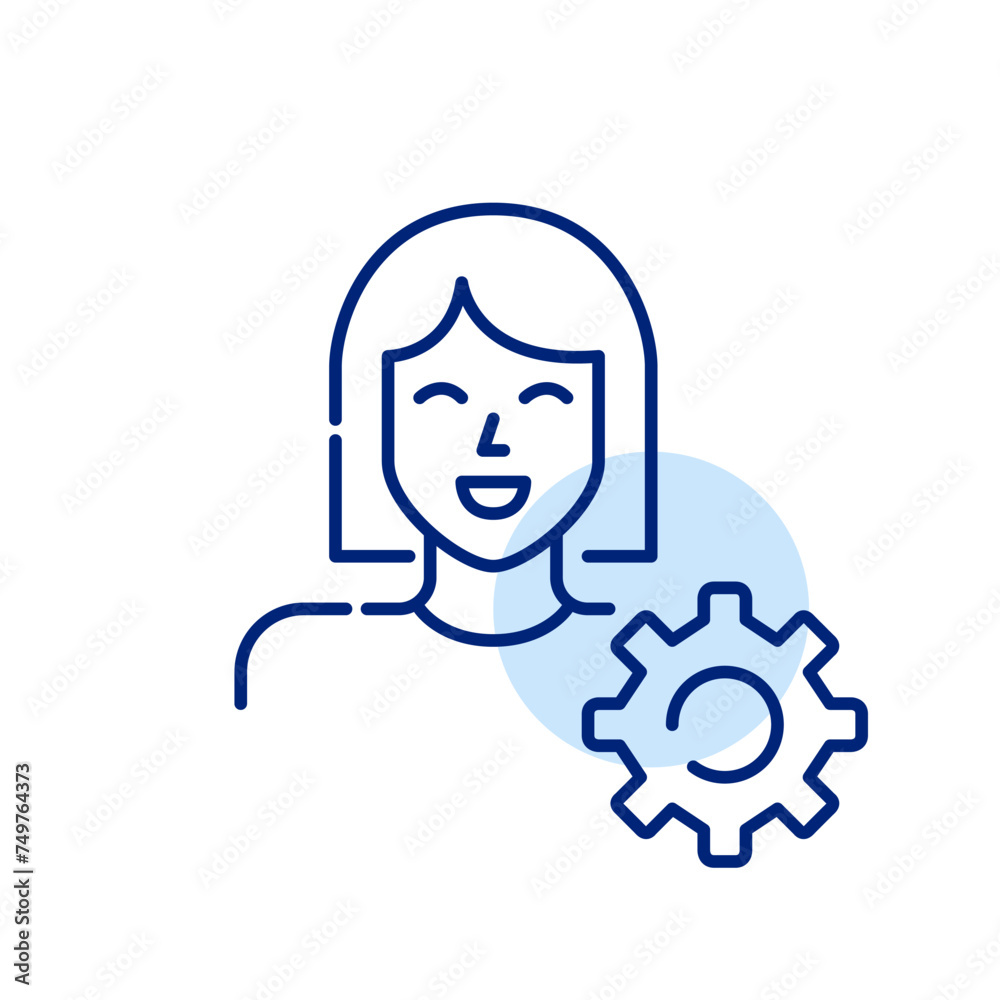 Female avatar and cogwheel. Adaptability and user-centric control. Pixel perfect, editable stroke icon Female avatar and cogwheel. Adaptability and user-centric control. Pixel perfect, editable stroke icon