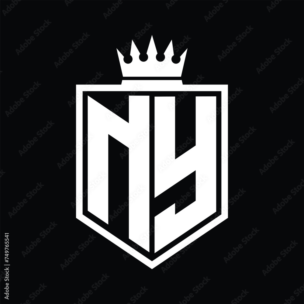 NY Logo monogram bold shield geometric shape with crown outline black ...