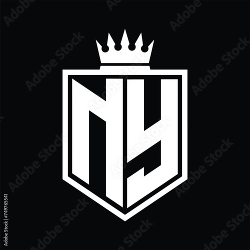 NY Logo monogram bold shield geometric shape with crown outline black and white style design