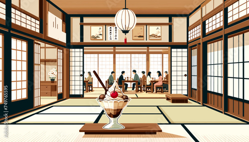 The concept of the image of a fashionable Japanese café. Vector illustration.
