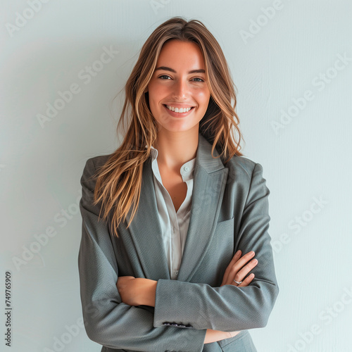 business woman posing against white wall