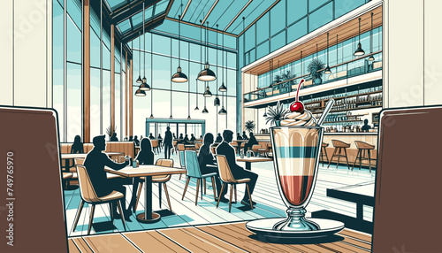 The concept of the image of a fashionable Japanese café. Vector illustration.
