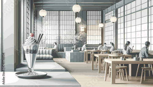 The concept of the image of a fashionable Japanese café. Vector illustration.
