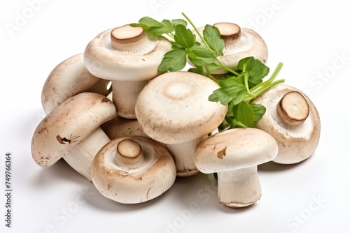 Fresh organic champignons isolated on white background - high-quality fresh mushrooms for sale