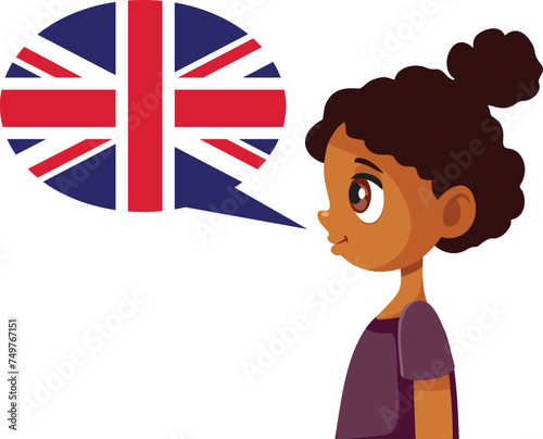 Little Girl of Black Ethnicity Speaking English vector Character. Happy Child Knowing a foreign language for citizenship
