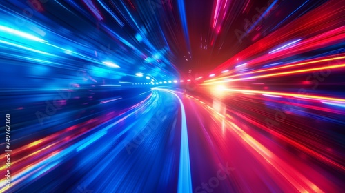 "Blue and red light-speed motion blur abstract background."