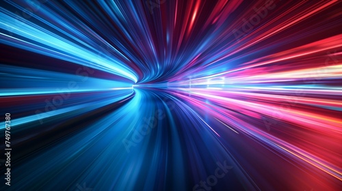 Blue and red light-speed motion blur abstract background.