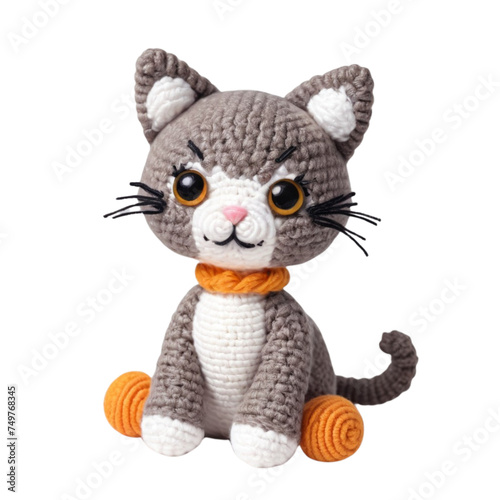 cute cat made with amigurumi art on isolated transparent background png  generated with AI