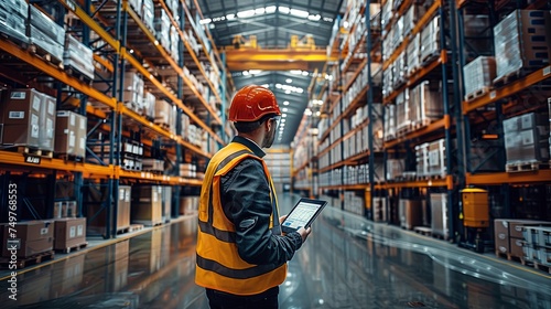 Male Worker Checking Warehouse Inventory with Tablet
