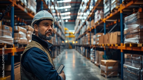 Male Worker Checking Warehouse Inventory with Tablet