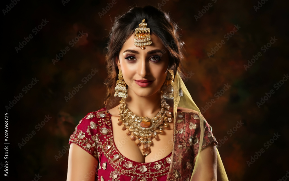 Ethereal Elegance: Kundan Jewelry Adorning a Young Hindu Woman in 