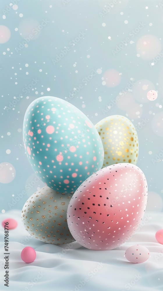 Easter card featuring light-colored, vibrant eggs. Creates a festive mood. Ideal for Easter celebrations. Hyper-realistic design. Easter card featuring light-colored, vibrant eggs. Creates a festive mood. Ideal for Easter celebrations. Hyper-realistic design.