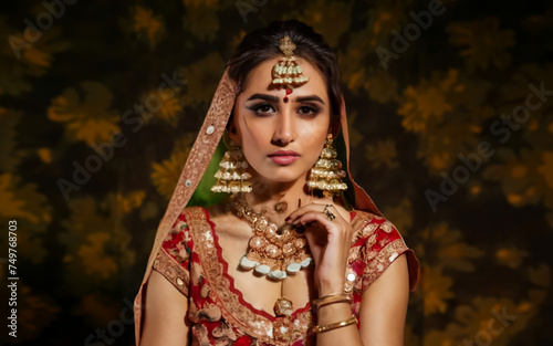 Radiant Beauty  Portrait of a Hindu Woman Model in Exquisite Kundan Jewelry