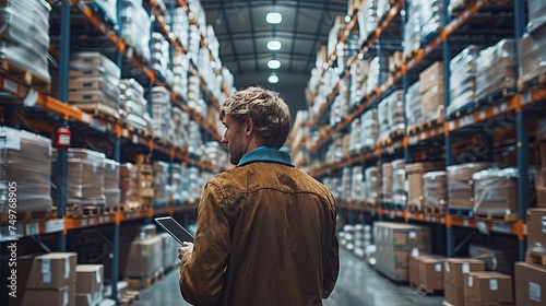 Male Worker Checking Warehouse Inventory with Tablet © Lee John