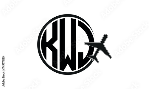 KWJ three initial letter circle tour & travel agency logo design vector template. hajj Umrah agency, abstract, wordmark, business, monogram, minimalist, brand, company, flat, tourism agency, tourist