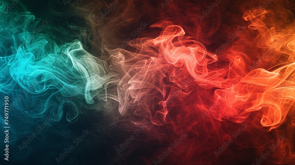 Multicolored smoke patterns on a dark backdrop.