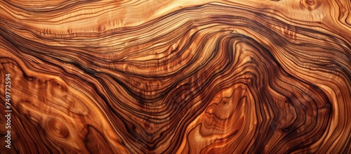 A detailed close-up of a wooden surface featuring intricate wavy lines and patterns. The natural grain of the wood creates an interesting visual texture.