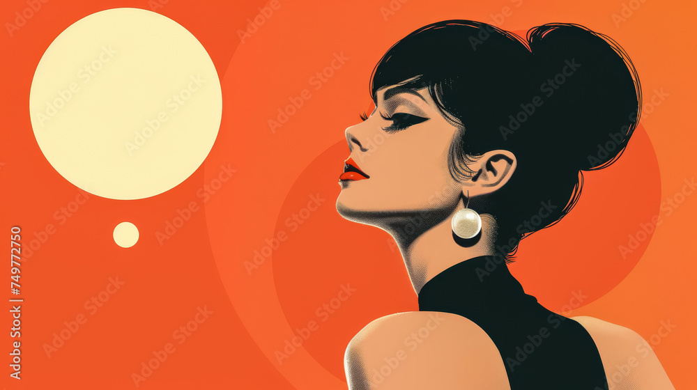 Vintage illustration of a glamorous young woman with copy space for text