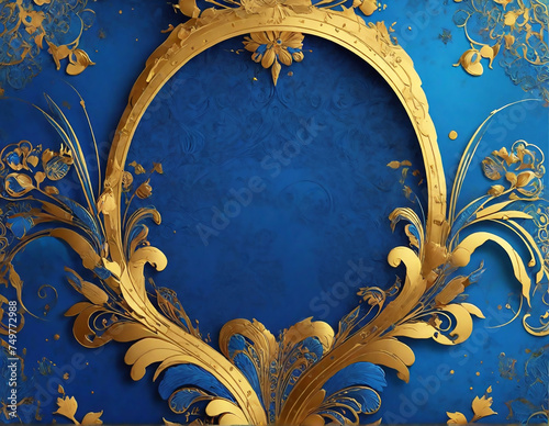 Blue Golden Oranamental Card Background. Ai generate photo