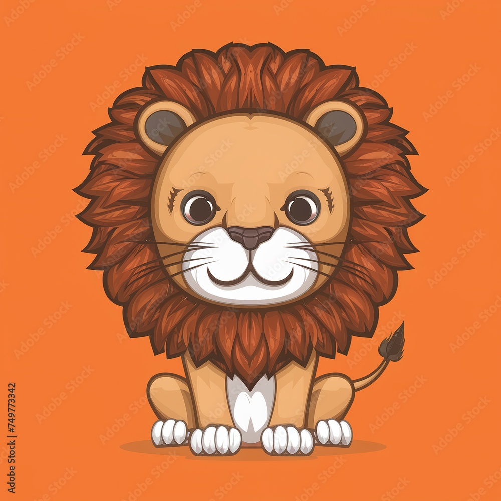 cute lion on orange background
