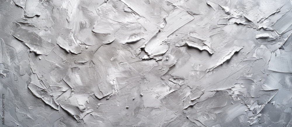 Fototapeta premium An abstract painting featuring white paint strokes on a gray background. The contrast between the two colors creates a visually striking composition that adds depth and texture to the artwork.