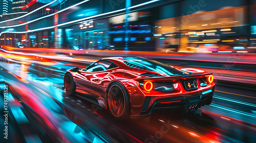 Sport car with neon line. A technology car sponsored on social media photo