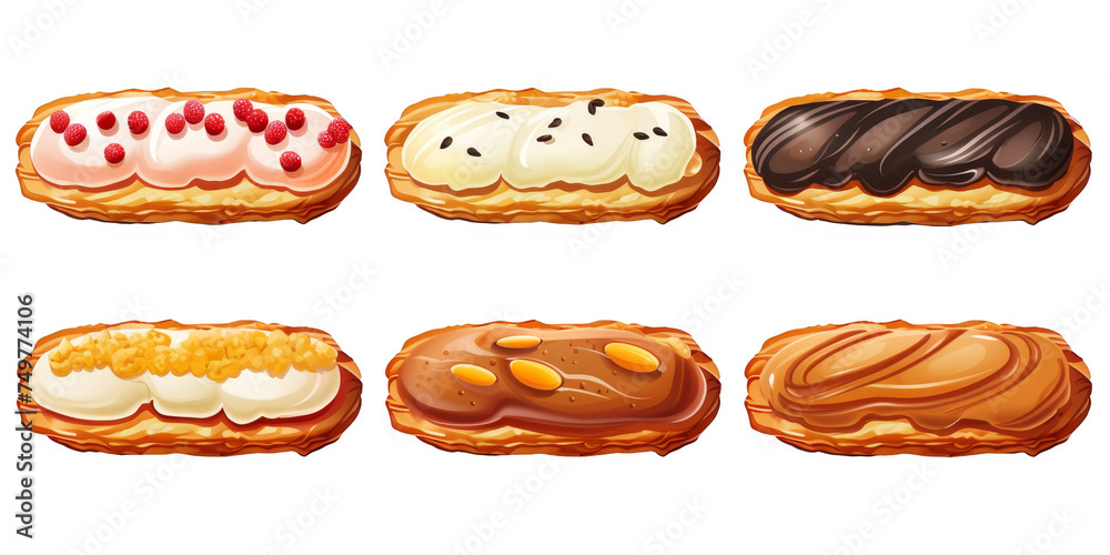 flat art collection of eclairs isolated on a white background as transparent PNG flat art collection of eclairs isolated on a white background as transparent PNG