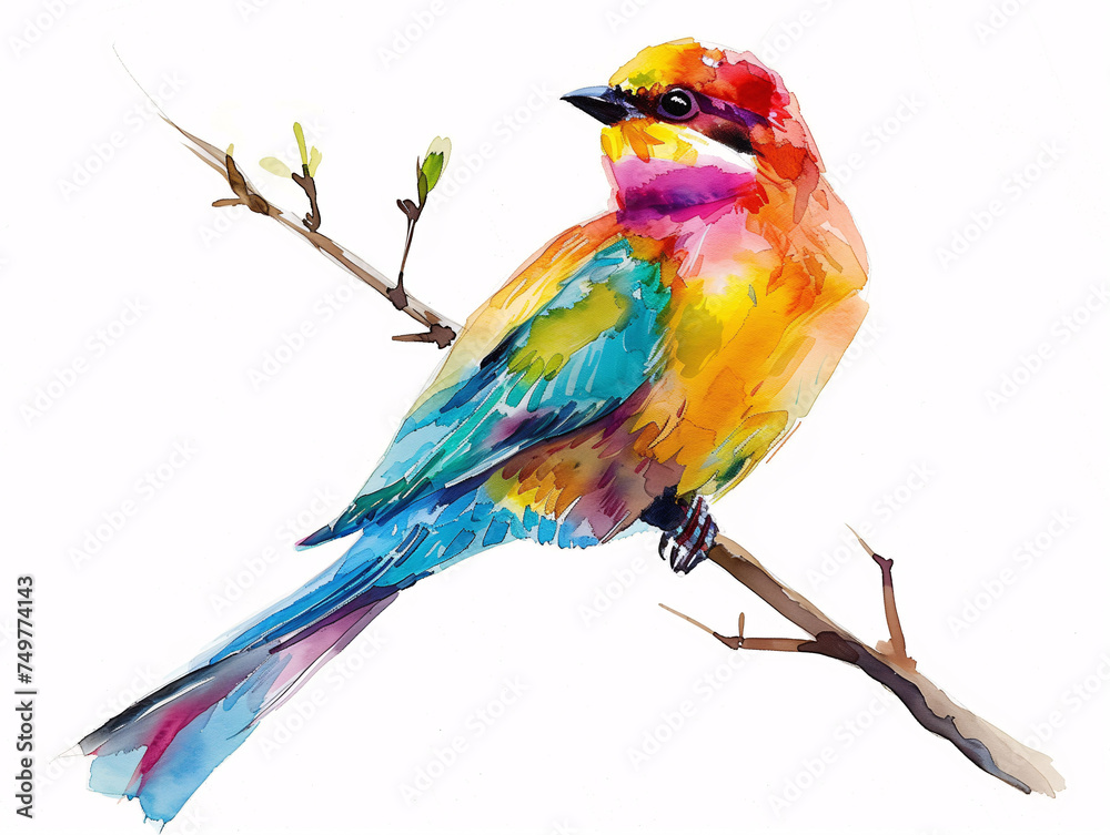 Fototapeta premium Watercolor Drawing of Little Bird Beautiful Colorful Illustration isolated on white background HD Print 4928x3712 pixels Neo Art V3 16