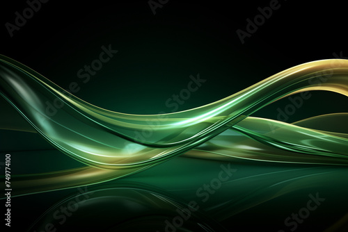 Emerald green and gold waves on a dark background, creating a sense of smooth motion and luxury