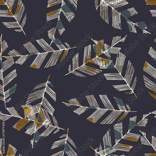 Scandinavian seamless doodle pattern with vintage leaves sketch. For wrapping paper. Ideal for wallpaper, surface textures, textiles.
