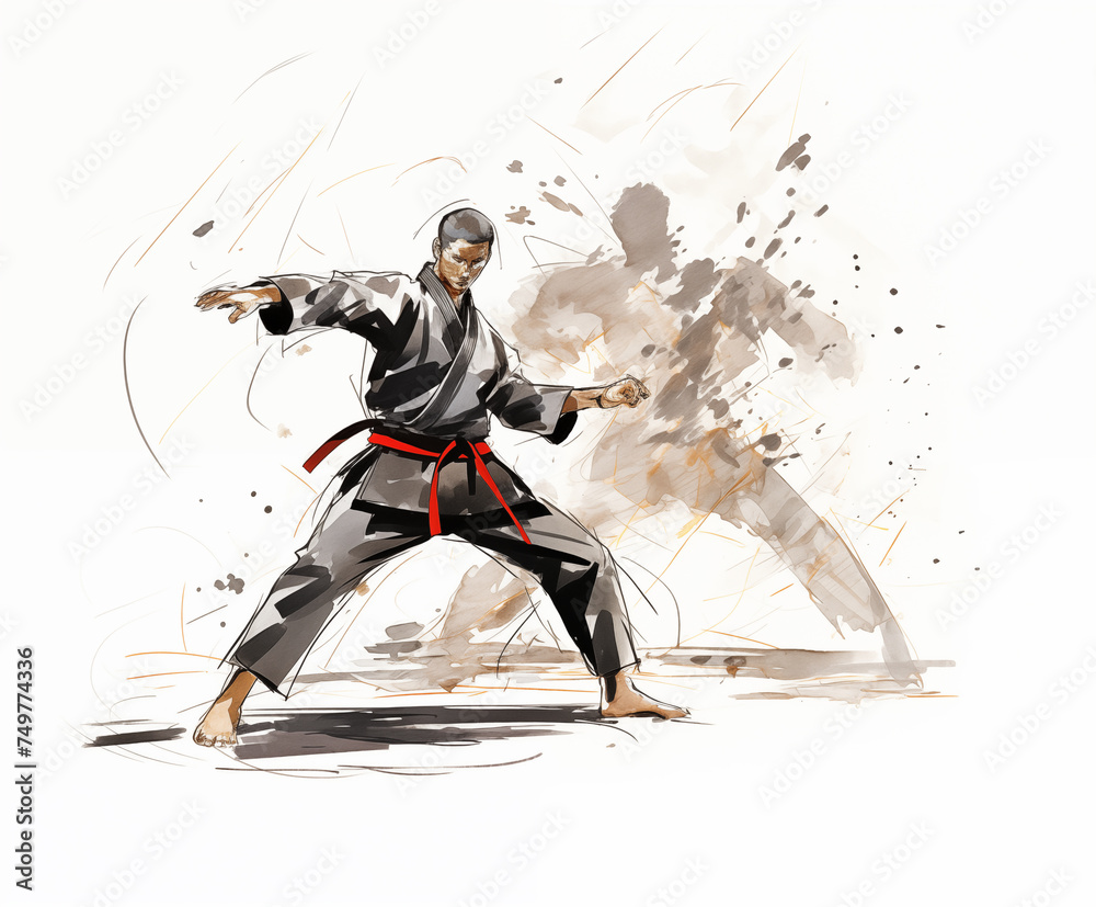 Obraz premium martial art sketch with a watercolor touch on white background.