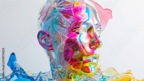 A man made of vivid, colorful, melting transparent glass, geometric shape design. Generative AI