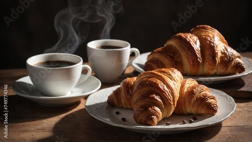 Morning Indulgence  Croissants on a Plate with Coffee