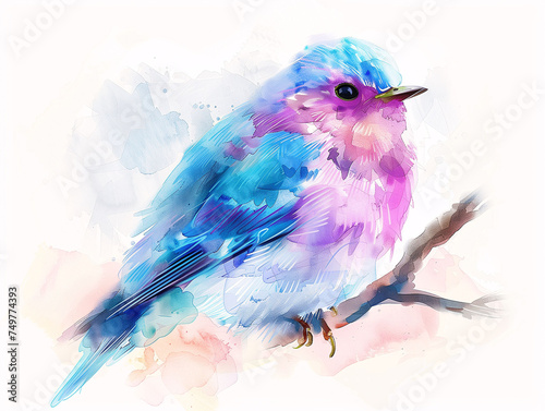 Watercolor Drawing of Little Bird Beautiful Colorful Illustration isolated on white background HD Print 4928x3712 pixels Neo Art V3 2