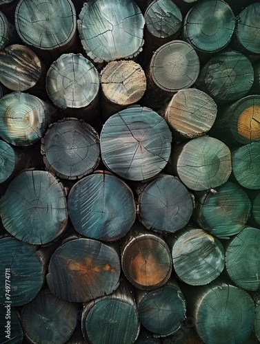 Background with a gradient of colors made from wooden logs.