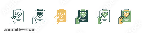 cardiology heartbeat medical check-up report icon set hand holding diagnosis prescription clipboard vector illustration