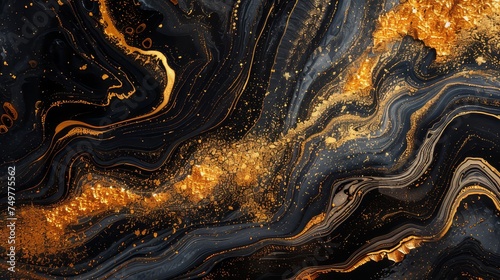 abstract black gold marble flow background