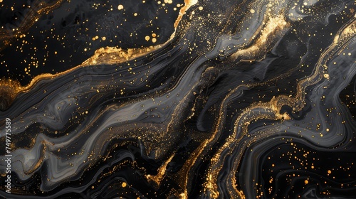 abstract black gold marble flow background