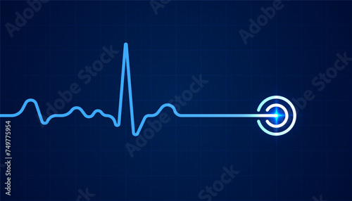 Heart beat pulse electrocardiogram rhythm on blue background photo