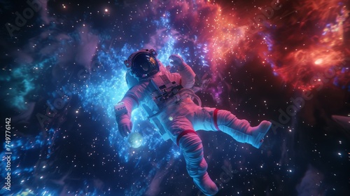 Astronaut Drifts in the Colorful Nebula, A Dance with Stardust Amidst the Cosmic Infinity. Solitary Spacefarer Explores the Vibrant Mysteries of a Distant Nebula. © Beyonder