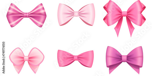 flat art collection of pink bow and ribbon isolated on a white background as transparent PNG