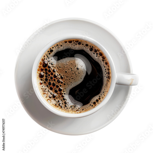 Top view of a cup of coffee isolated on transparent png. 