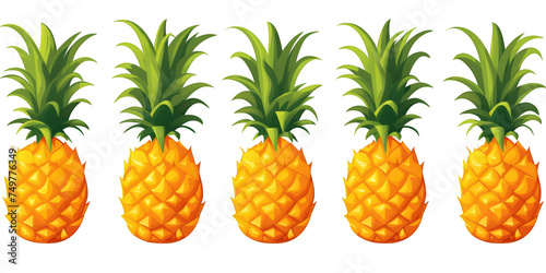 flat art collection of pineapples isolated on a white background as transparent PNG